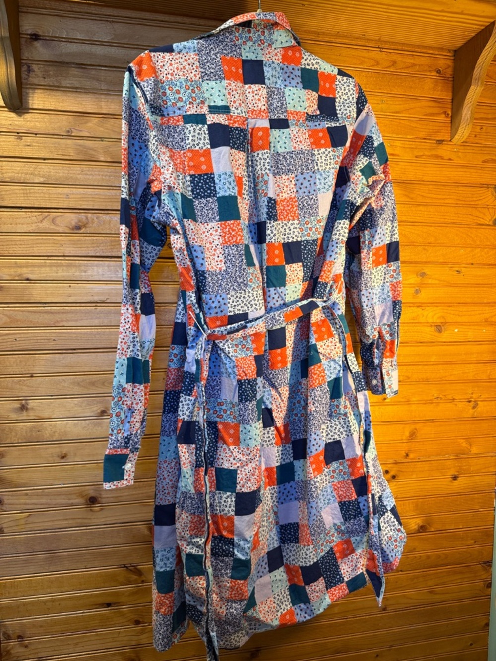 Lands' End Patchwork print Button-Front skirt Dress in Navy, Teal & Orange - Picture 5 of 5